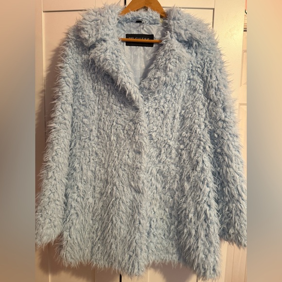Guess Los Angeles Powder Blue Faux fur teddy coat. Size large. - Picture 9 of 16